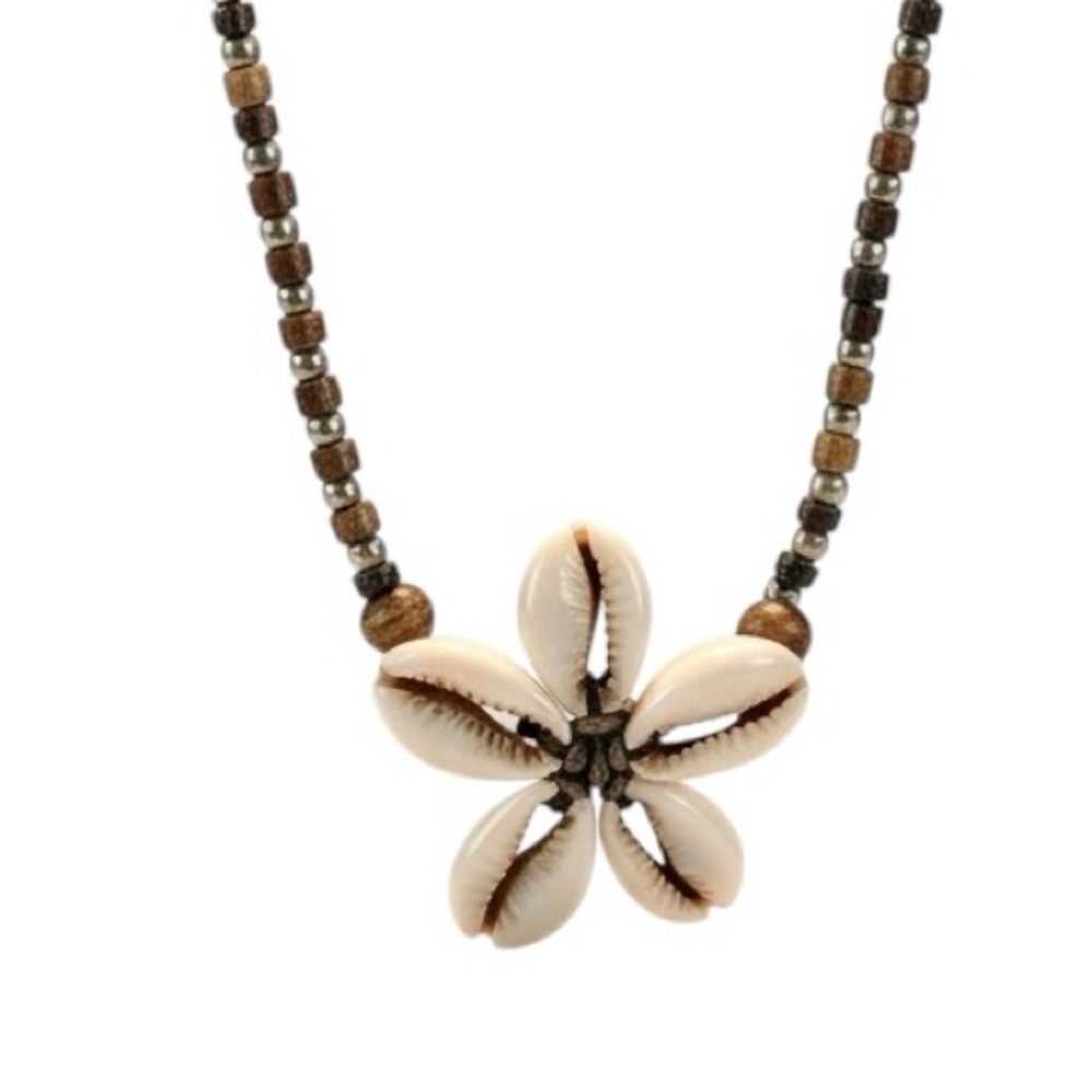Beaded Adjustable Shell Necklace Boho Coastal Beachy Unisex
